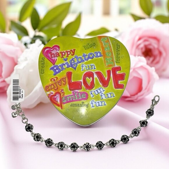 Brighton Garden Of Eden Silver Black Floral Bracelet in Collectors Tin New - Picture 3 of 8